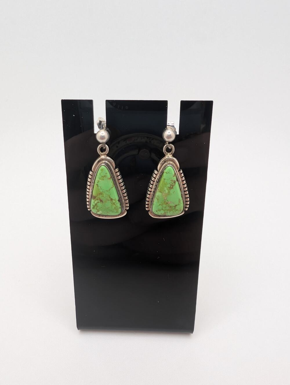 NA Navajo Signed JJ Jonny Johnson? Gaspeite and Sterling Silver Post Earring